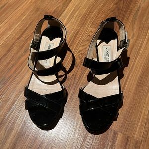 Jimmy choo criss cross black leather strappy sandal 36.5